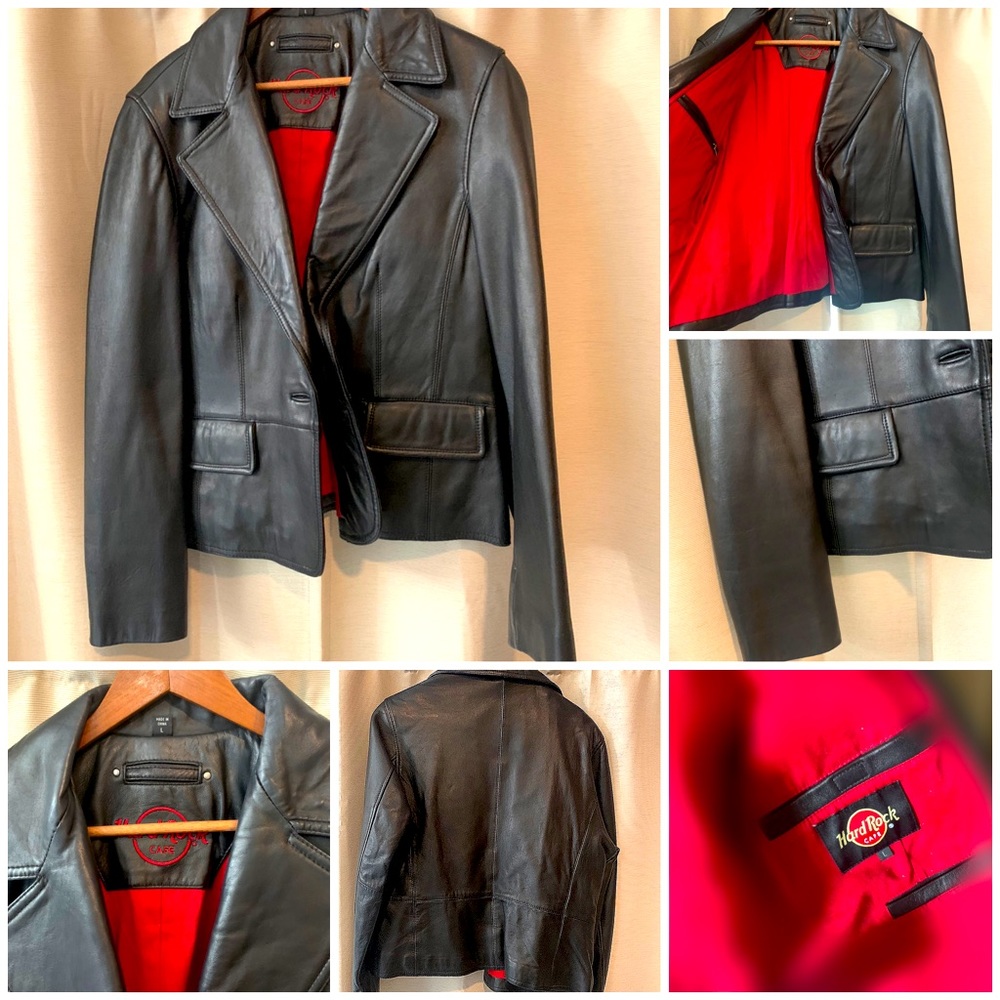 Beautiful women’s leather jacket from Hard Rock Cafe red lining sz L